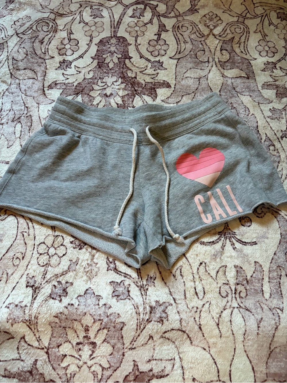 Gray Cali Heart Drawstring Sweat Shorts Y2K Lounge